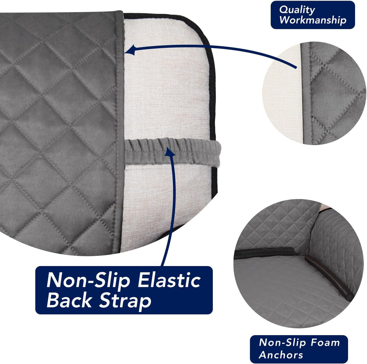 Reversible Quilted Sofa Cover Dog Couch Covers for Sofa, 66 in | Gray/Light Gray, Water Resistant Couch Protector, Washable Pet Couch Cover with Non Slip and Elastic Straps For Kids - Colors A