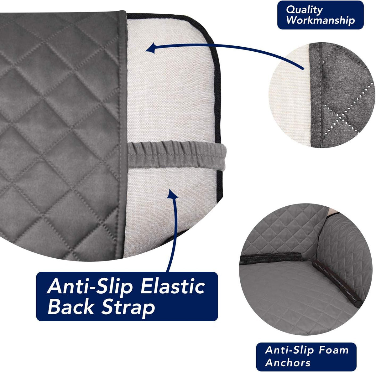 Reversible Quilted Sofa Cover Dog Couch Covers for Sofa, 66 in | Gray/Light Gray, Water Resistant Couch Protector, Washable Pet Couch Cover with Non Slip and Elastic Straps For Kids - Colors A