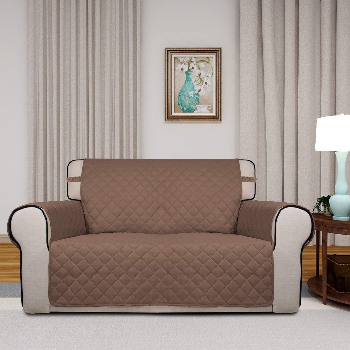 Reversible Quilted Sofa Cover Dog Couch Covers for Sofa, 66 in | Gray/Light Gray, Water Resistant Couch Protector, Washable Pet Couch Cover with Non Slip and Elastic Straps For Kids - Colors A