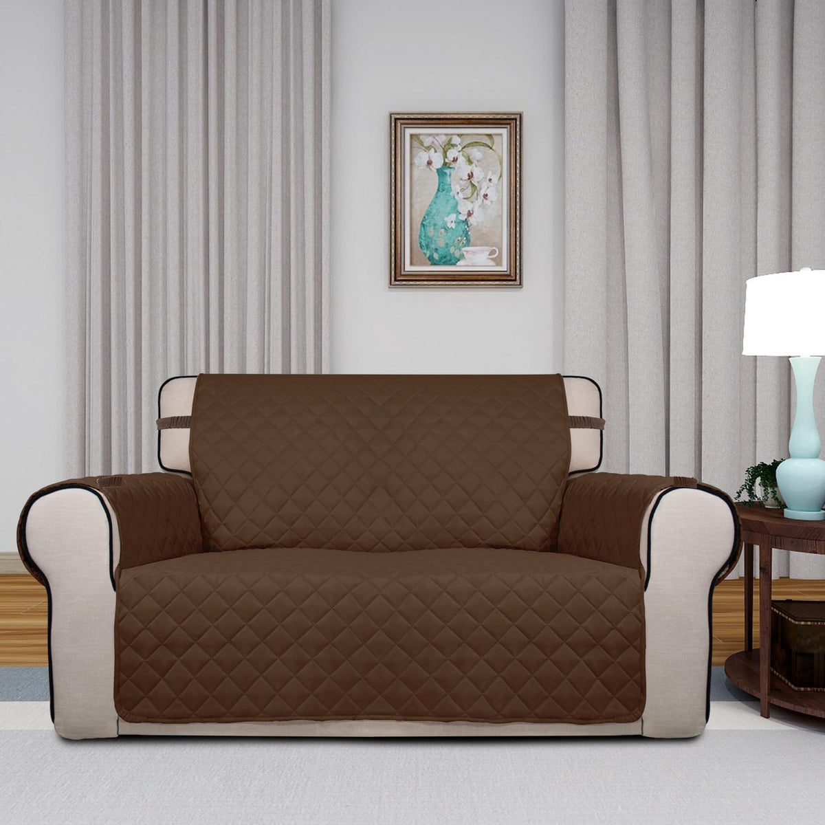 Reversible Quilted Sofa Cover Dog Couch Covers for Sofa, 66 in | Gray/Light Gray, Water Resistant Couch Protector, Washable Pet Couch Cover with Non Slip and Elastic Straps For Kids - Colors A
