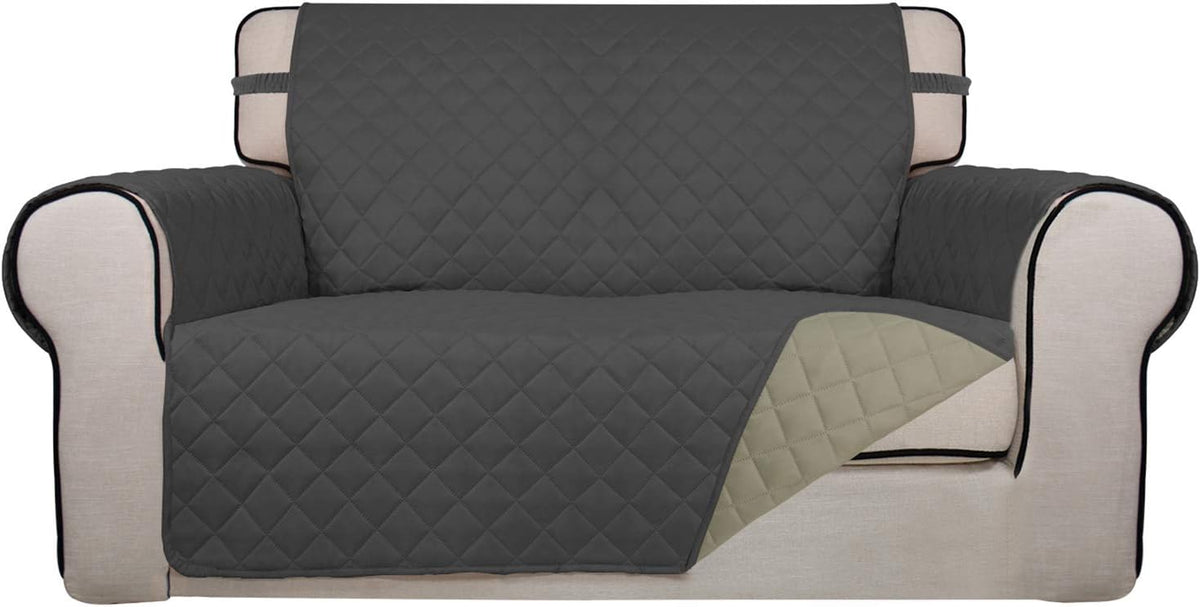 Reversible Quilted Sofa Cover Dog Couch Covers for Sofa, 66 in | Gray/Light Gray, Water Resistant Couch Protector, Washable Pet Couch Cover with Non Slip and Elastic Straps For Kids - Colors A