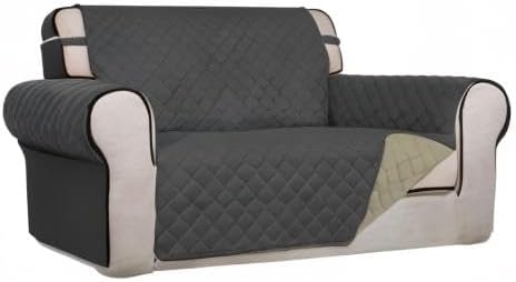 Reversible Quilted Sofa Cover Dog Couch Covers for Sofa, 66 in | Gray/Light Gray, Water Resistant Couch Protector, Washable Pet Couch Cover with Non Slip and Elastic Straps For Kids - Colors A