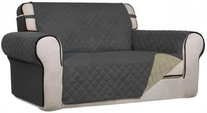 Reversible Quilted Sofa Cover Dog Couch Covers for Sofa, 66 in | Gray/Light Gray, Water Resistant Couch Protector, Washable Pet Couch Cover with Non Slip and Elastic Straps For Kids - Colors A