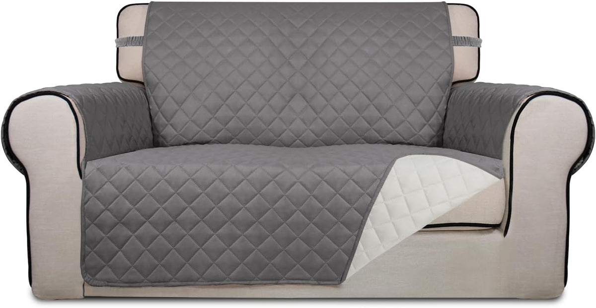 Reversible Quilted Sofa Cover Dog Couch Covers for Sofa, 66 in | Gray/Light Gray, Water Resistant Couch Protector, Washable Pet Couch Cover with Non Slip and Elastic Straps For Kids - Colors A