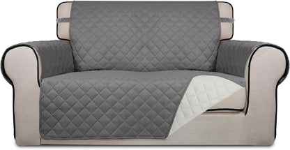 Reversible Quilted Sofa Cover Dog Couch Covers for Sofa, 66 in | Gray/Light Gray, Water Resistant Couch Protector, Washable Pet Couch Cover with Non Slip and Elastic Straps For Kids - Colors A