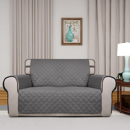 Reversible Quilted Sofa Cover Dog Couch Covers for Sofa, 66 in | Gray/Light Gray, Water Resistant Couch Protector, Washable Pet Couch Cover with Non Slip and Elastic Straps For Kids - Colors A