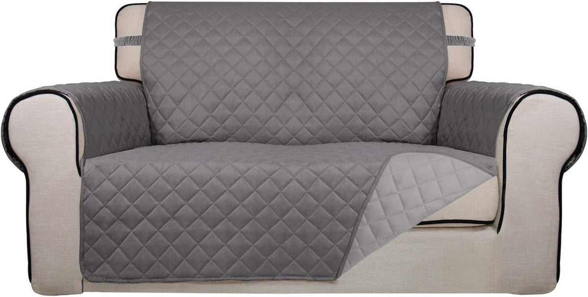 Reversible Quilted Sofa Cover Dog Couch Covers for Sofa, 66 in | Gray/Light Gray, Water Resistant Couch Protector, Washable Pet Couch Cover with Non Slip and Elastic Straps For Kids - Colors A