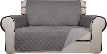 Reversible Quilted Sofa Cover Dog Couch Covers for Sofa, 66 in | Gray/Light Gray, Water Resistant Couch Protector, Washable Pet Couch Cover with Non Slip and Elastic Straps For Kids - Colors A