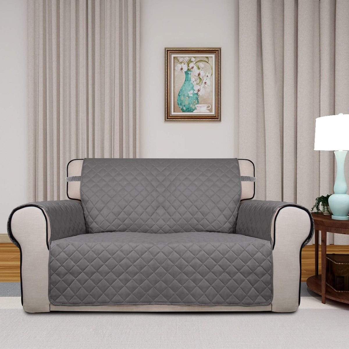 Reversible Quilted Sofa Cover Dog Couch Covers for Sofa, 66 in | Gray/Light Gray, Water Resistant Couch Protector, Washable Pet Couch Cover with Non Slip and Elastic Straps For Kids - Colors A
