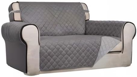 Reversible Quilted Sofa Cover Dog Couch Covers for Sofa, 66 in | Gray/Light Gray, Water Resistant Couch Protector, Washable Pet Couch Cover with Non Slip and Elastic Straps For Kids - Colors A