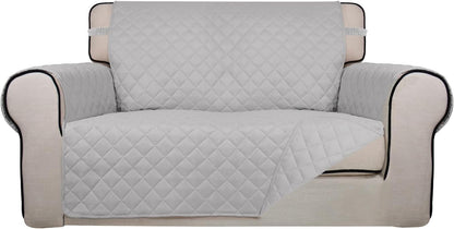 Reversible Quilted Sofa Cover Dog Couch Covers for Sofa, 66 in | Gray/Light Gray, Water Resistant Couch Protector, Washable Pet Couch Cover with Non Slip and Elastic Straps For Kids - Colors A