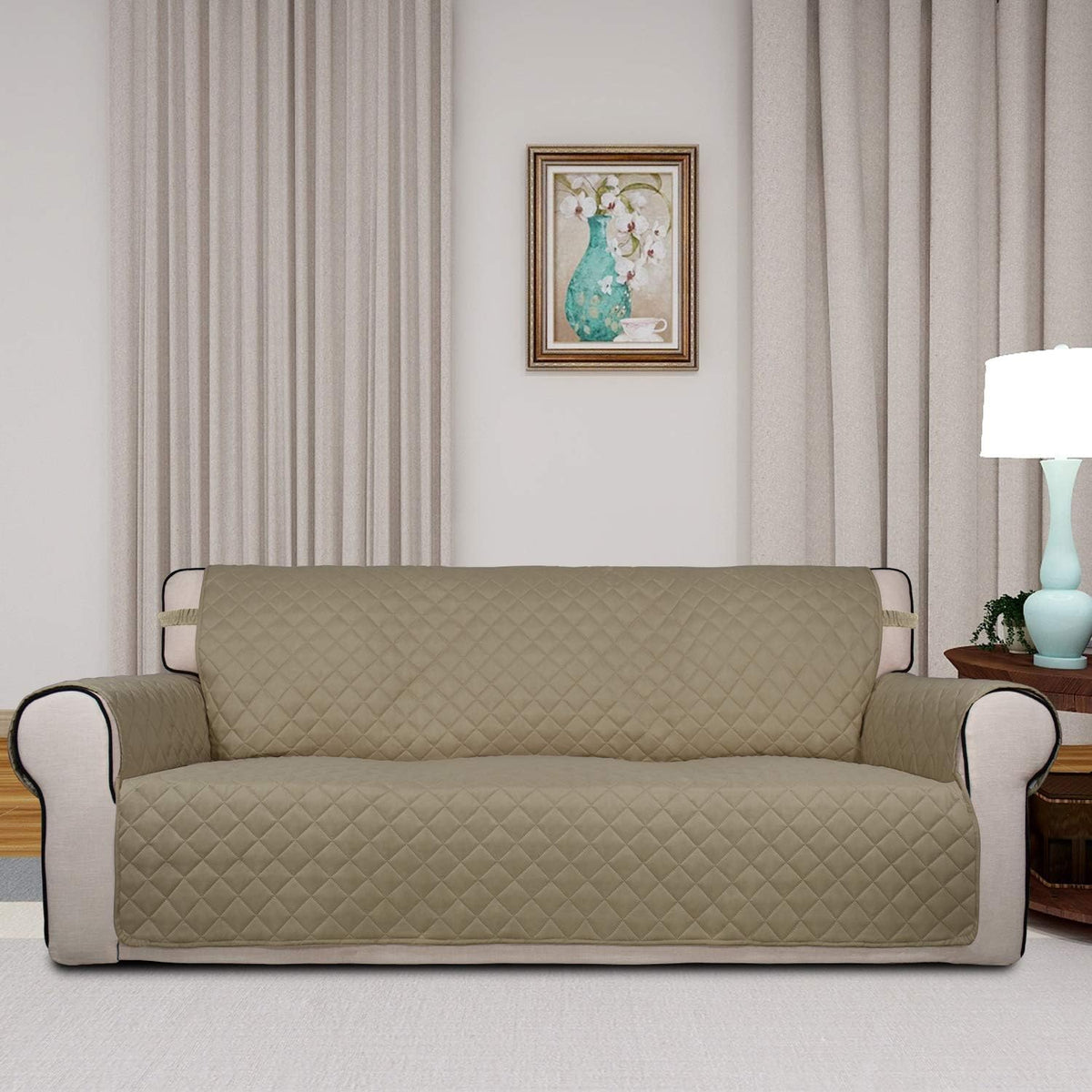 Reversible Quilted Sofa Cover Dog Couch Covers for Sofa, 66 in | Gray/Light Gray, Water Resistant Couch Protector, Washable Pet Couch Cover with Non Slip and Elastic Straps For Kids - Colors A