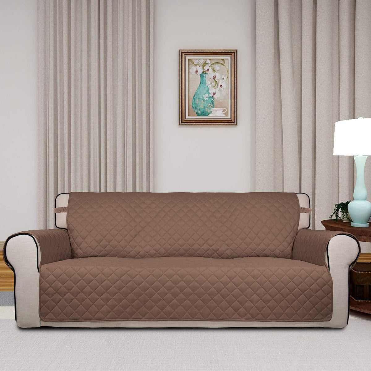 Reversible Quilted Sofa Cover Dog Couch Covers for Sofa, 66 in | Gray/Light Gray, Water Resistant Couch Protector, Washable Pet Couch Cover with Non Slip and Elastic Straps For Kids - Colors A