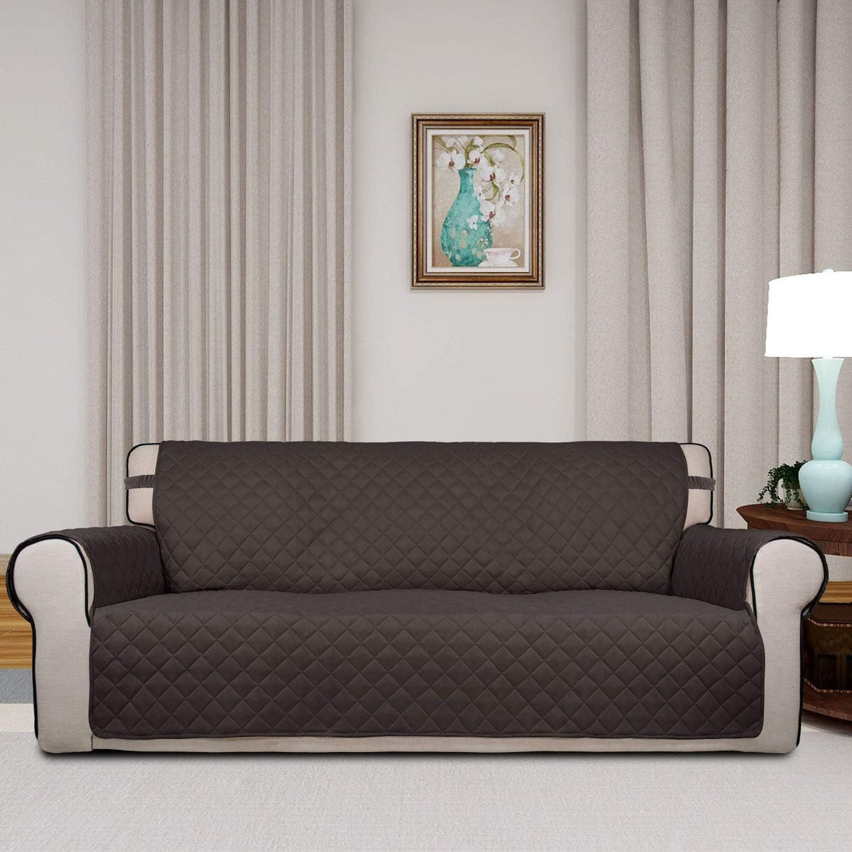 Reversible Quilted Sofa Cover Dog Couch Covers for Sofa, 66 in | Gray/Light Gray, Water Resistant Couch Protector, Washable Pet Couch Cover with Non Slip and Elastic Straps For Kids - Colors A