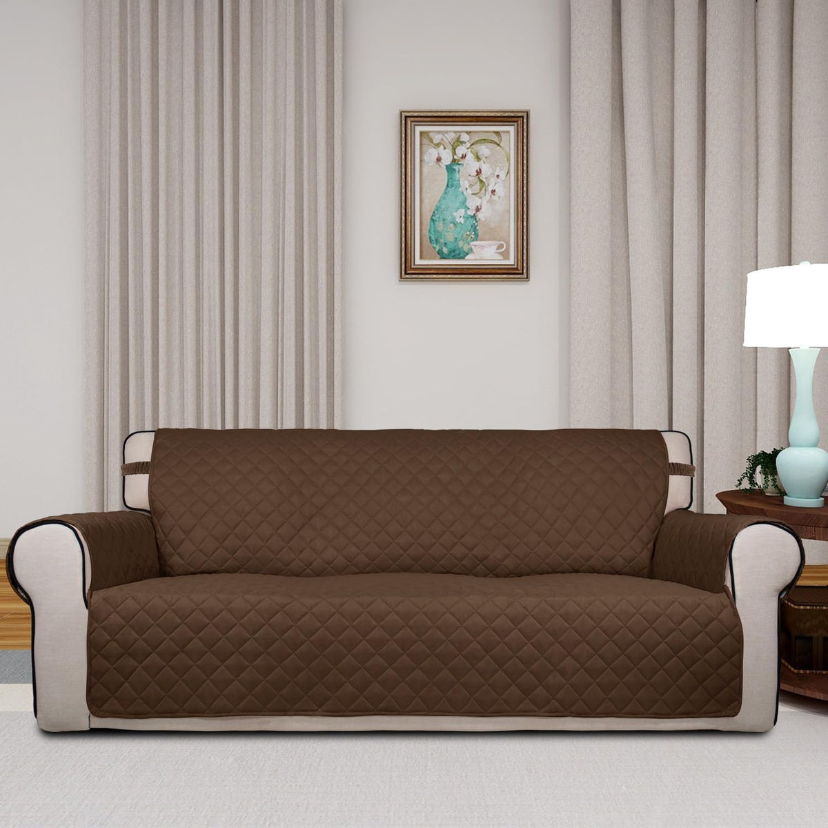 Reversible Quilted Sofa Cover Dog Couch Covers for Sofa, 66 in | Gray/Light Gray, Water Resistant Couch Protector, Washable Pet Couch Cover with Non Slip and Elastic Straps For Kids - Colors A