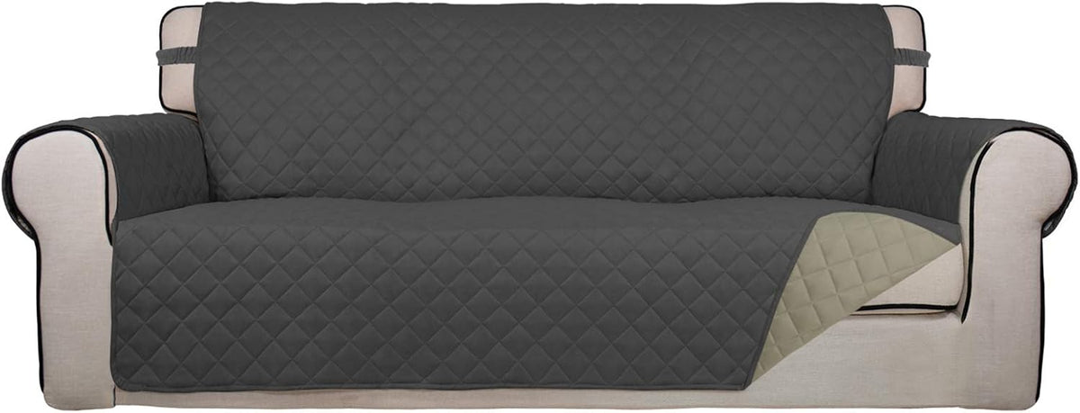 Reversible Quilted Sofa Cover Dog Couch Covers for Sofa, 66 in | Gray/Light Gray, Water Resistant Couch Protector, Washable Pet Couch Cover with Non Slip and Elastic Straps For Kids - Colors A