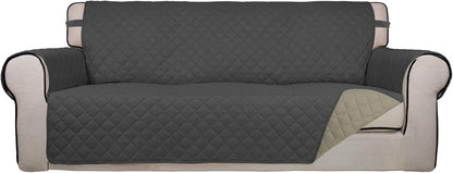Reversible Quilted Sofa Cover Dog Couch Covers for Sofa, 66 in | Gray/Light Gray, Water Resistant Couch Protector, Washable Pet Couch Cover with Non Slip and Elastic Straps For Kids - Colors A