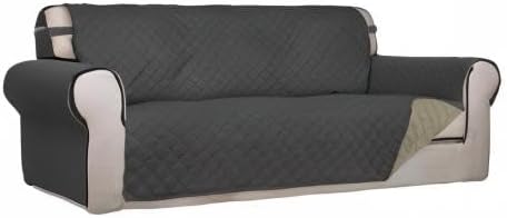 Reversible Quilted Sofa Cover Dog Couch Covers for Sofa, 66 in | Gray/Light Gray, Water Resistant Couch Protector, Washable Pet Couch Cover with Non Slip and Elastic Straps For Kids - Colors A
