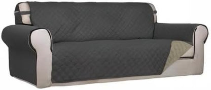 Reversible Quilted Sofa Cover Dog Couch Covers for Sofa, 66 in | Gray/Light Gray, Water Resistant Couch Protector, Washable Pet Couch Cover with Non Slip and Elastic Straps For Kids - Colors A