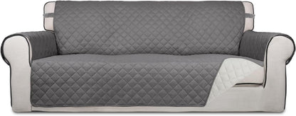 Reversible Quilted Sofa Cover Dog Couch Covers for Sofa, 66 in | Gray/Light Gray, Water Resistant Couch Protector, Washable Pet Couch Cover with Non Slip and Elastic Straps For Kids - Colors A