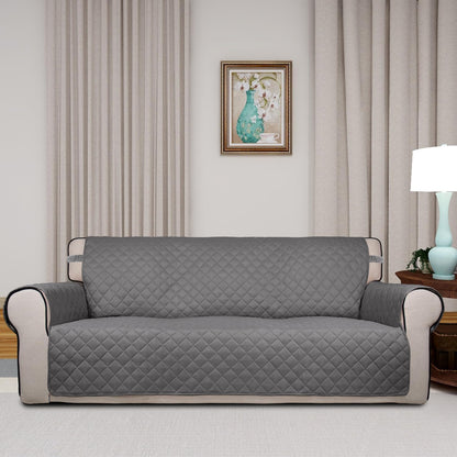 Reversible Quilted Sofa Cover Dog Couch Covers for Sofa, 66 in | Gray/Light Gray, Water Resistant Couch Protector, Washable Pet Couch Cover with Non Slip and Elastic Straps For Kids - Colors A
