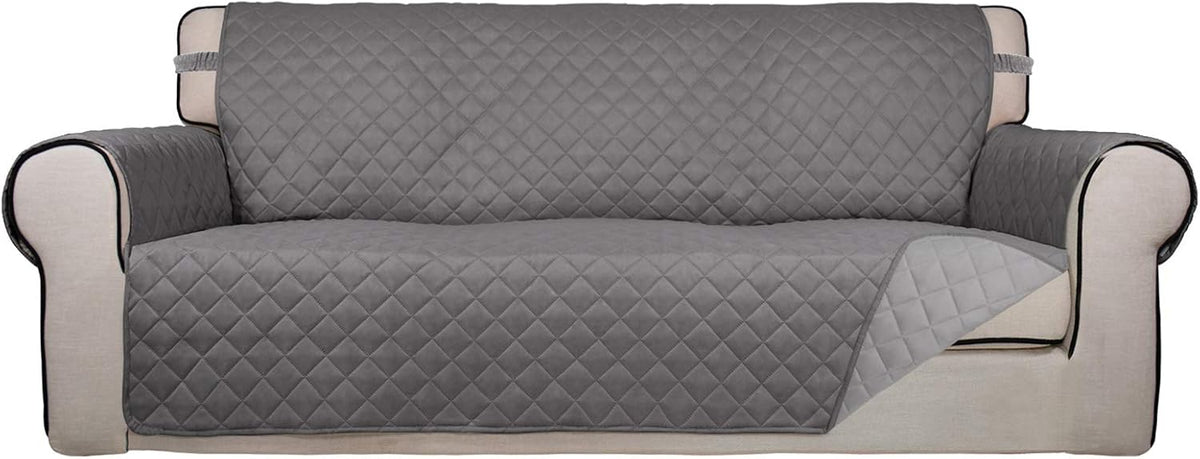 Reversible Quilted Sofa Cover Dog Couch Covers for Sofa, 66 in | Gray/Light Gray, Water Resistant Couch Protector, Washable Pet Couch Cover with Non Slip and Elastic Straps For Kids - Colors A