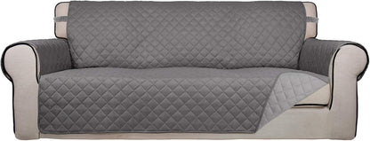 Reversible Quilted Sofa Cover Dog Couch Covers for Sofa, 66 in | Gray/Light Gray, Water Resistant Couch Protector, Washable Pet Couch Cover with Non Slip and Elastic Straps For Kids - Colors A