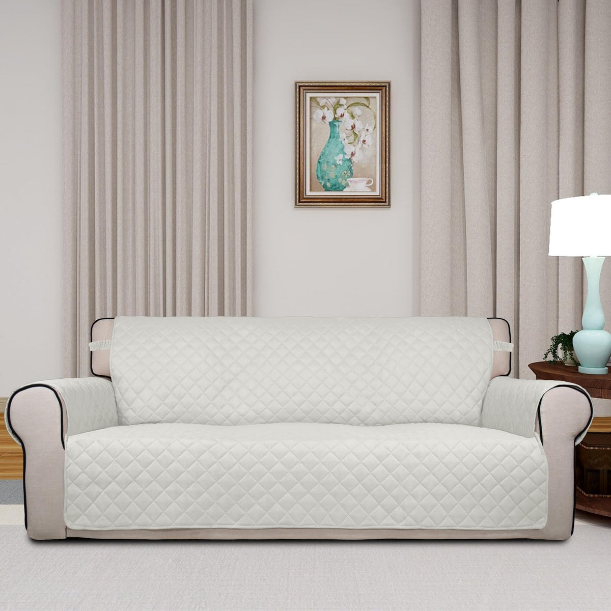 Reversible Quilted Sofa Cover Dog Couch Covers for Sofa, 66 in | Gray/Light Gray, Water Resistant Couch Protector, Washable Pet Couch Cover with Non Slip and Elastic Straps For Kids - Colors A