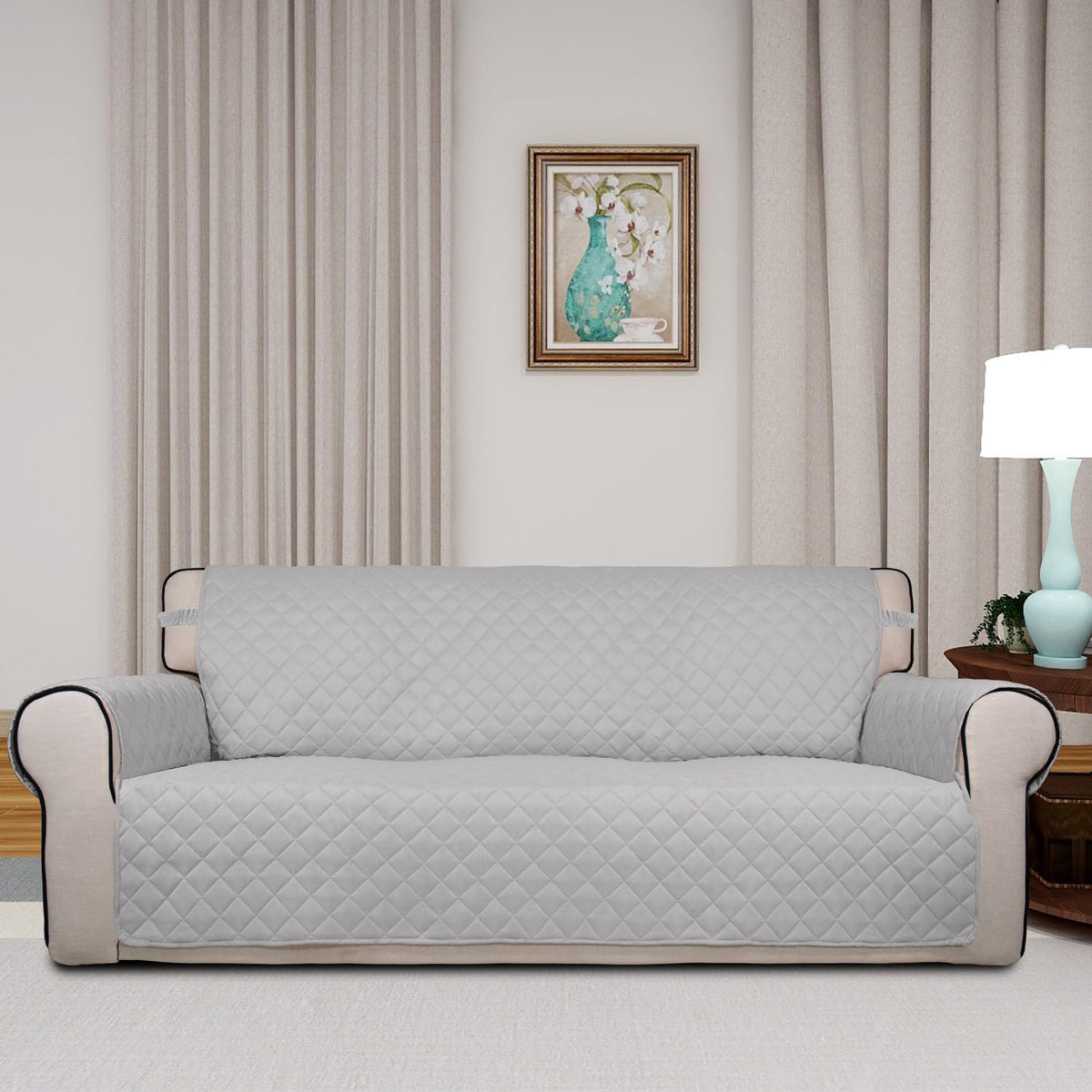 Reversible Quilted Sofa Cover Dog Couch Covers for Sofa, 66 in | Gray/Light Gray, Water Resistant Couch Protector, Washable Pet Couch Cover with Non Slip and Elastic Straps For Kids - Colors A