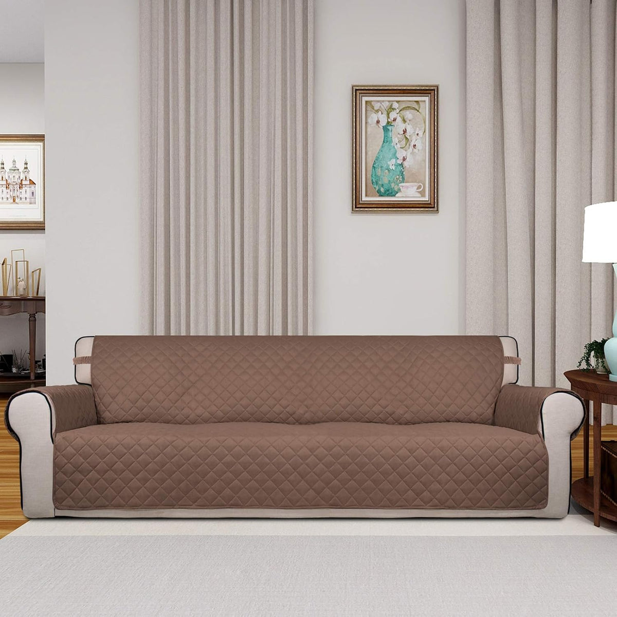 Reversible Quilted Sofa Cover Dog Couch Covers for Sofa, 66 in | Gray/Light Gray, Water Resistant Couch Protector, Washable Pet Couch Cover with Non Slip and Elastic Straps For Kids - Colors A