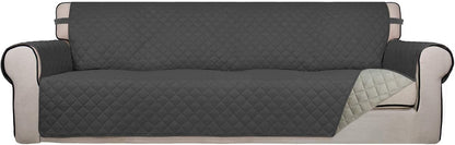 Reversible Quilted Sofa Cover Dog Couch Covers for Sofa, 66 in | Gray/Light Gray, Water Resistant Couch Protector, Washable Pet Couch Cover with Non Slip and Elastic Straps For Kids - Colors A