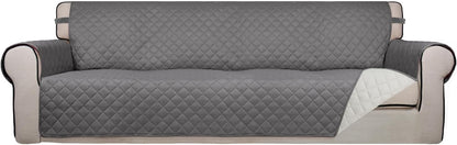 Reversible Quilted Sofa Cover Dog Couch Covers for Sofa, 66 in | Gray/Light Gray, Water Resistant Couch Protector, Washable Pet Couch Cover with Non Slip and Elastic Straps For Kids - Colors A