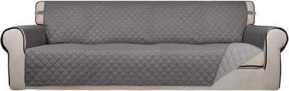 Reversible Quilted Sofa Cover Dog Couch Covers for Sofa, 66 in | Gray/Light Gray, Water Resistant Couch Protector, Washable Pet Couch Cover with Non Slip and Elastic Straps For Kids - Colors A