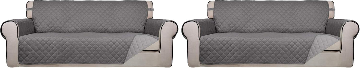 Reversible Quilted Sofa Cover Dog Couch Covers for Sofa, 66 in | Gray/Light Gray, Water Resistant Couch Protector, Washable Pet Couch Cover with Non Slip and Elastic Straps For Kids - Colors A