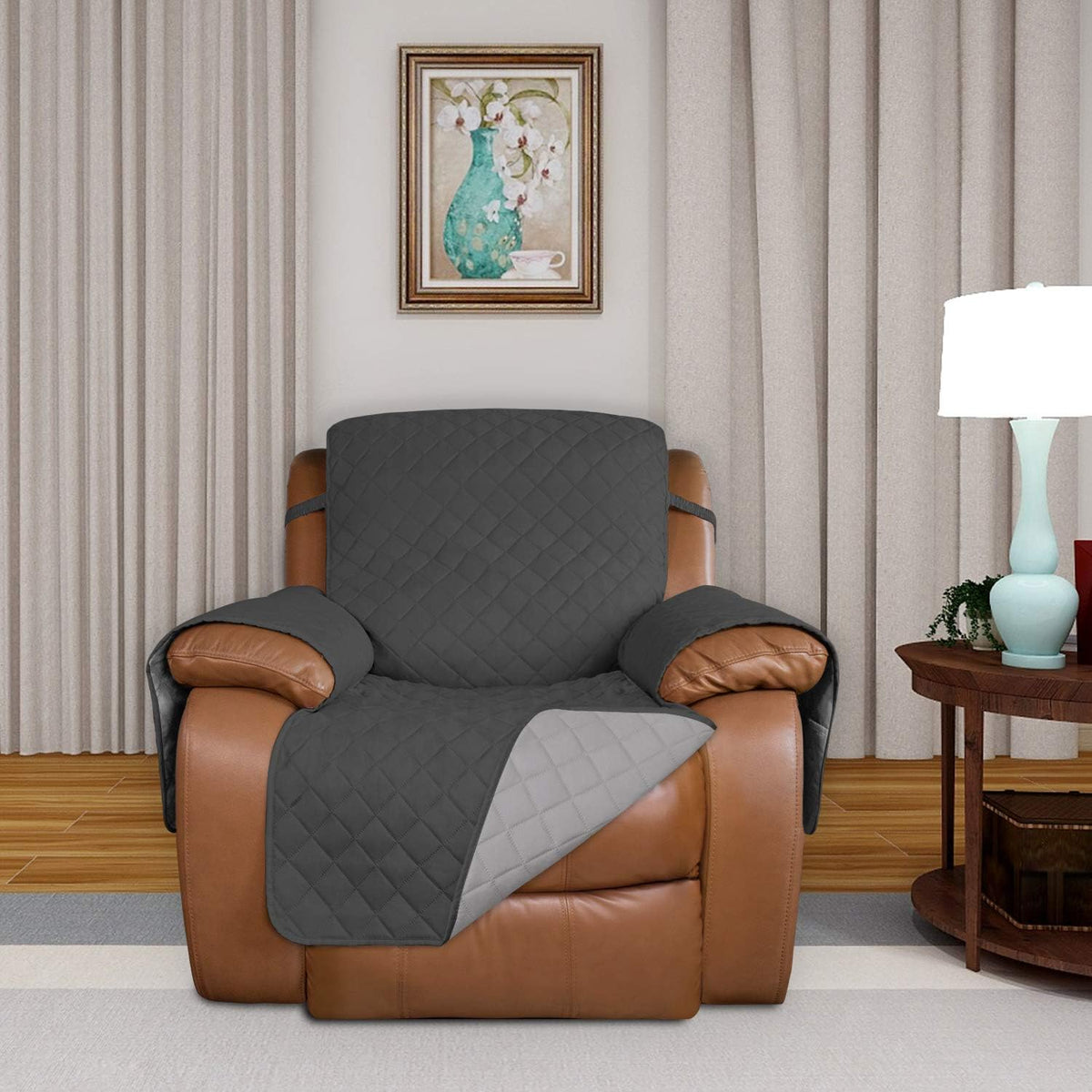 Reversible Quilted Sofa Cover Dog Couch Covers for Sofa, 66 in | Gray/Light Gray, Water Resistant Couch Protector, Washable Pet Couch Cover with Non Slip and Elastic Straps For Kids - Colors A