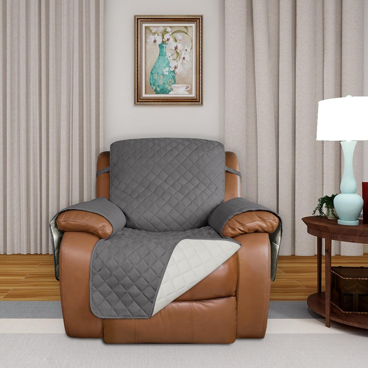 Reversible Quilted Sofa Cover Dog Couch Covers for Sofa, 66 in | Gray/Light Gray, Water Resistant Couch Protector, Washable Pet Couch Cover with Non Slip and Elastic Straps For Kids - Colors A