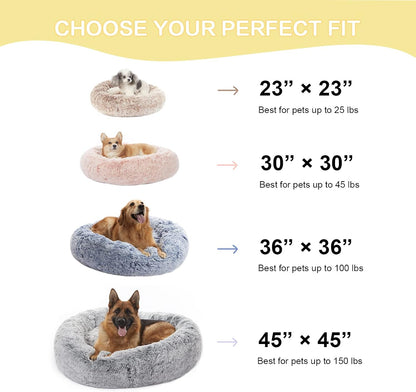Calming Fluffy Donut Dog Bed for Large Dogs,Dark Grey, 36" Round