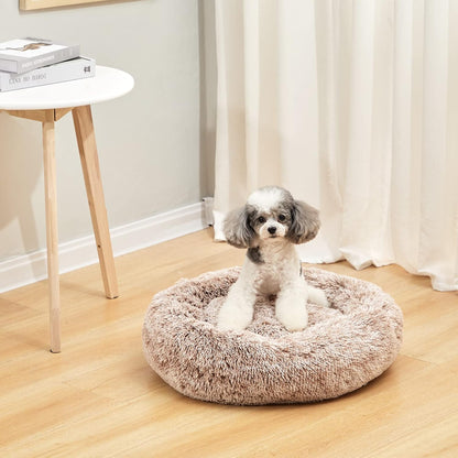 Calming Fluffy Donut Dog Bed for Large Dogs,Dark Grey, 36" Round