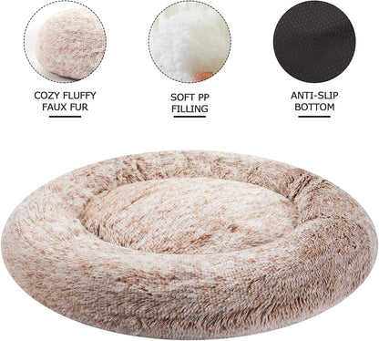 Calming Fluffy Donut Dog Bed for Large Dogs,Dark Grey, 36" Round