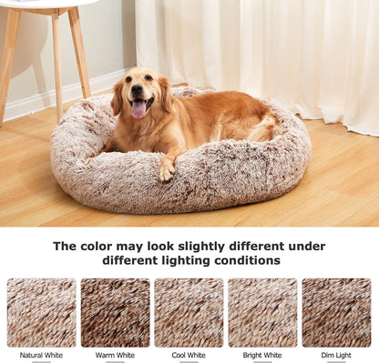 Calming Fluffy Donut Dog Bed for Large Dogs,Dark Grey, 36" Round