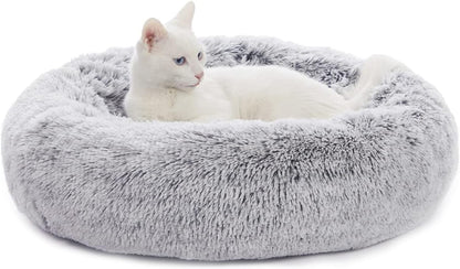 Calming Fluffy Donut Dog Bed for Large Dogs,Dark Grey, 36" Round
