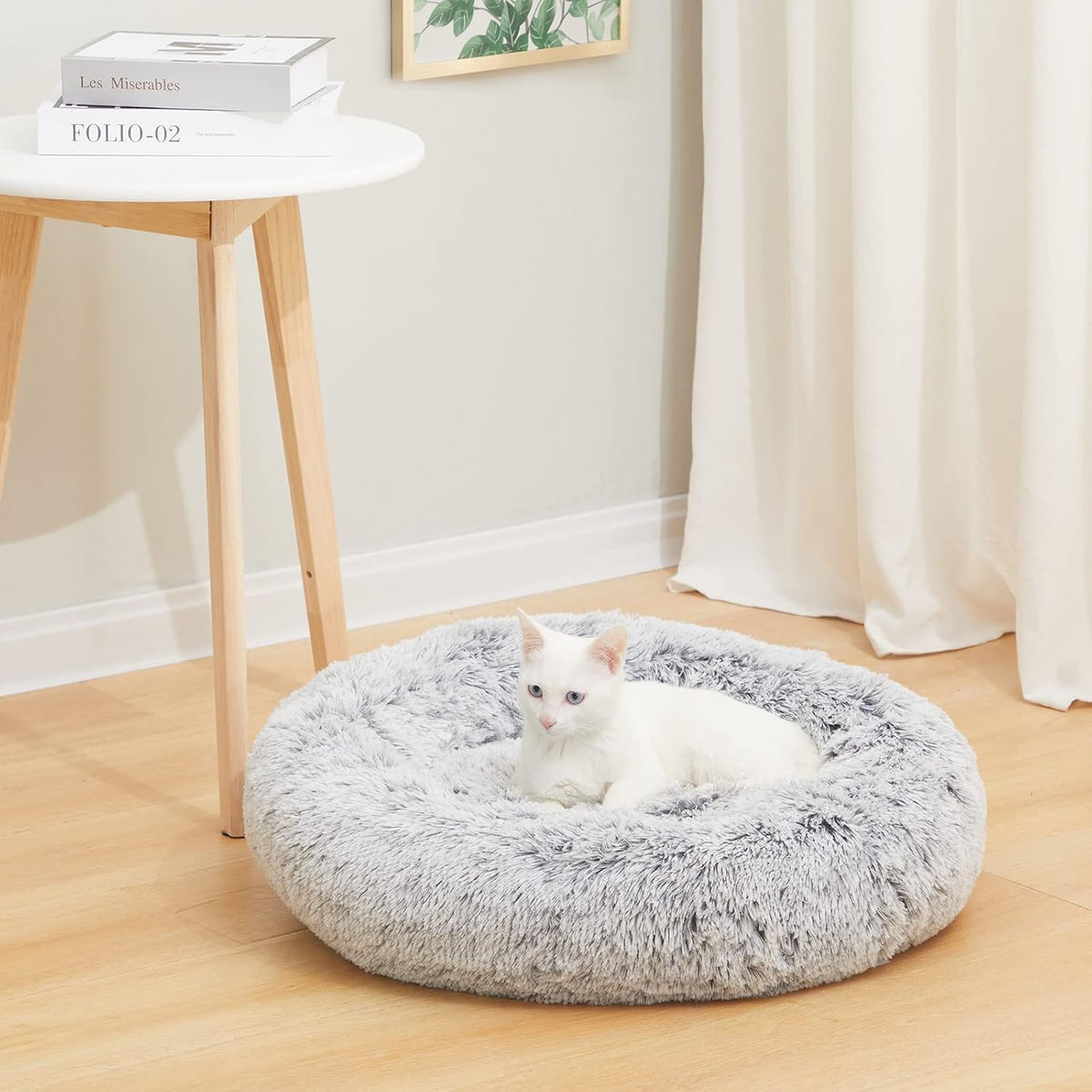 Calming Fluffy Donut Dog Bed for Large Dogs,Dark Grey, 36" Round