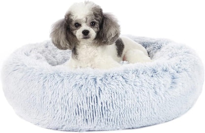 Calming Fluffy Donut Dog Bed for Large Dogs,Dark Grey, 36" Round