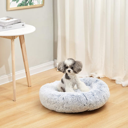 Calming Fluffy Donut Dog Bed for Large Dogs,Dark Grey, 36" Round