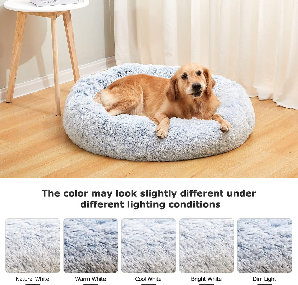 Calming Fluffy Donut Dog Bed for Large Dogs,Dark Grey, 36" Round