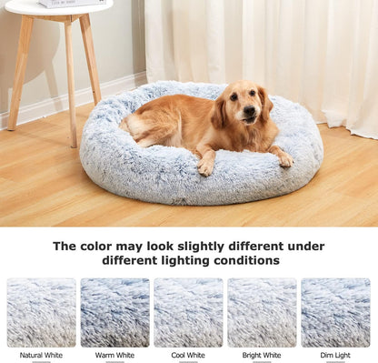 Calming Fluffy Donut Dog Bed for Large Dogs,Dark Grey, 36" Round