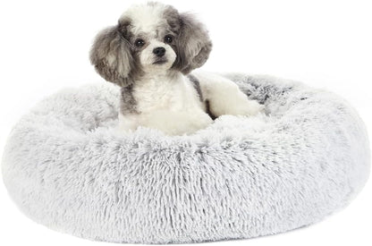 Calming Fluffy Donut Dog Bed for Large Dogs,Dark Grey, 36" Round