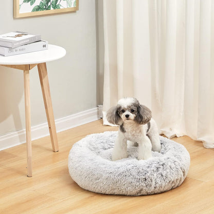 Calming Fluffy Donut Dog Bed for Large Dogs,Dark Grey, 36" Round