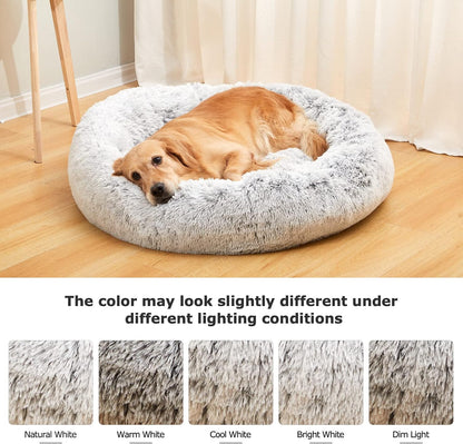 Calming Fluffy Donut Dog Bed for Large Dogs,Dark Grey, 36" Round
