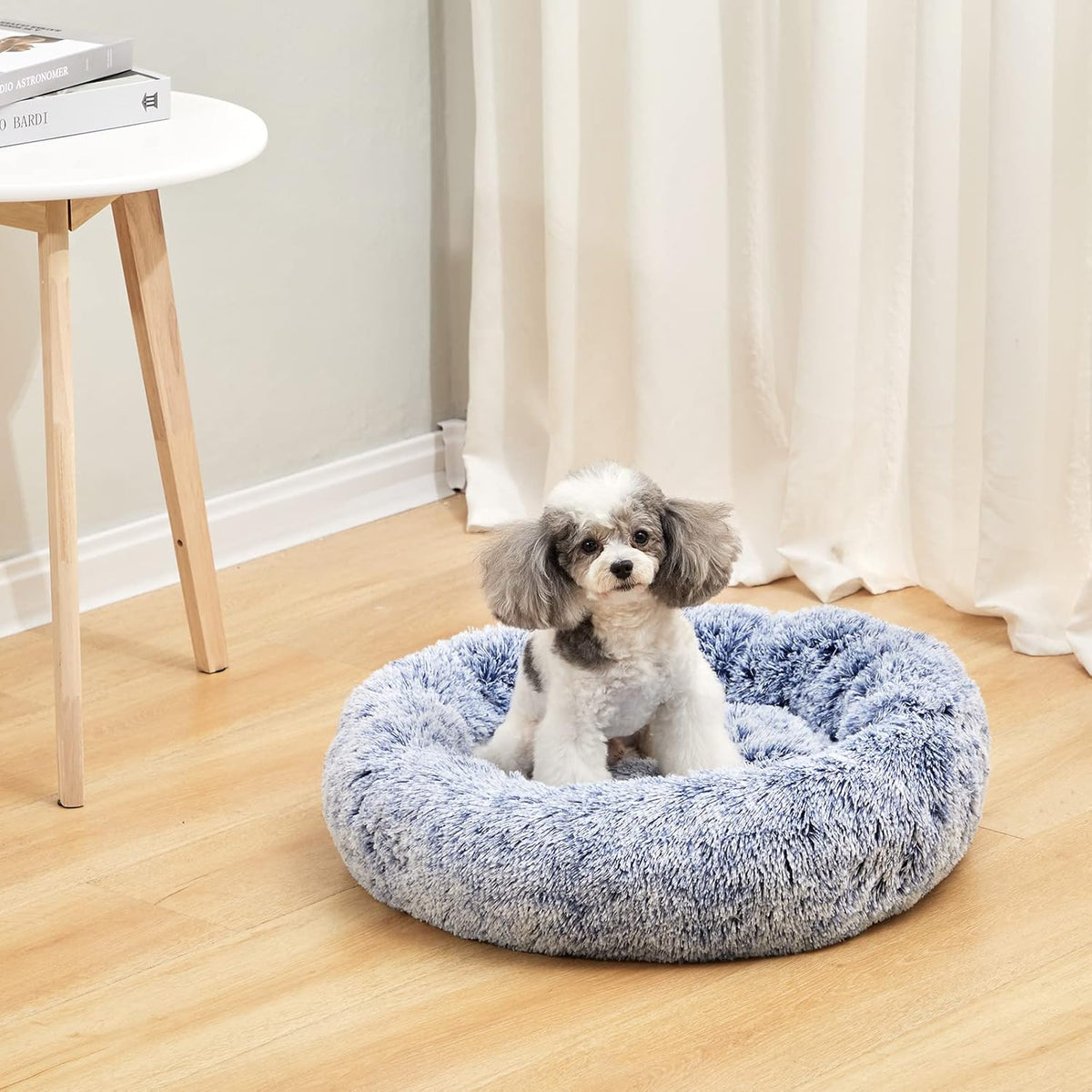 Calming Fluffy Donut Dog Bed for Large Dogs,Dark Grey, 36" Round